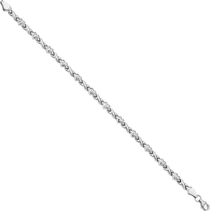 10K Solid White Gold Heart Hearts Kisses Hugs Chain Charm Bracelet