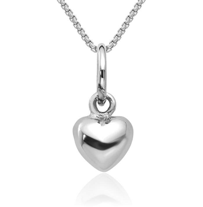 10K Solid White Gold Heart Necklace Love Pendant Charm