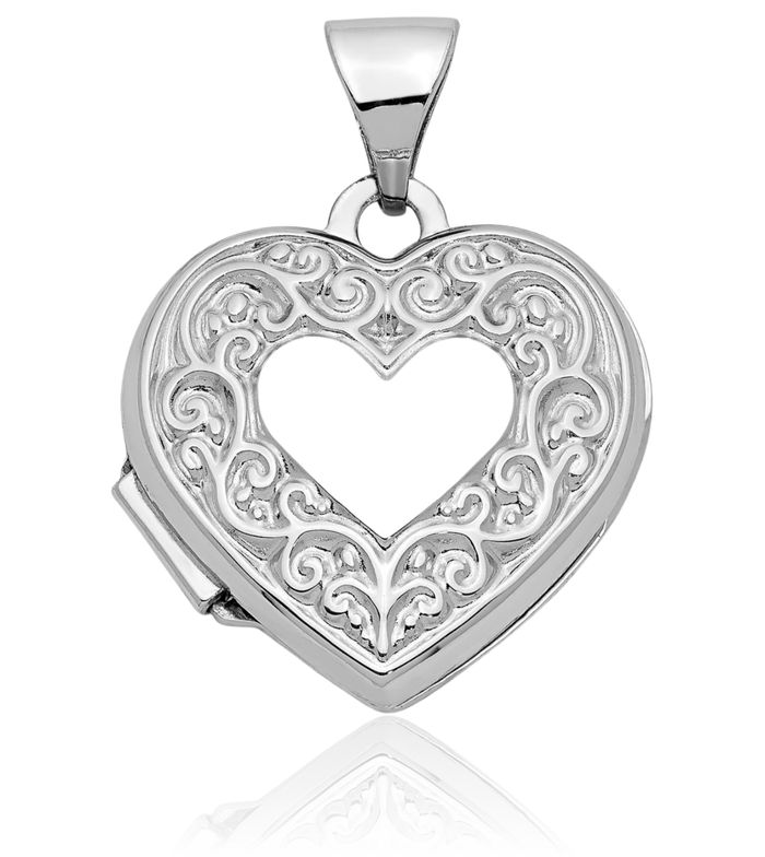 10K Solid White Gold Heart Personalized Photo Locket Necklace Picture Pendant Charm