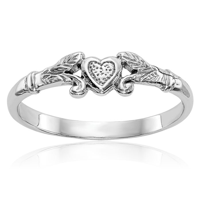 10K Solid White Gold Heart Ring Love Band