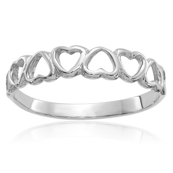 10K Solid White Gold Heart Ring Love Band