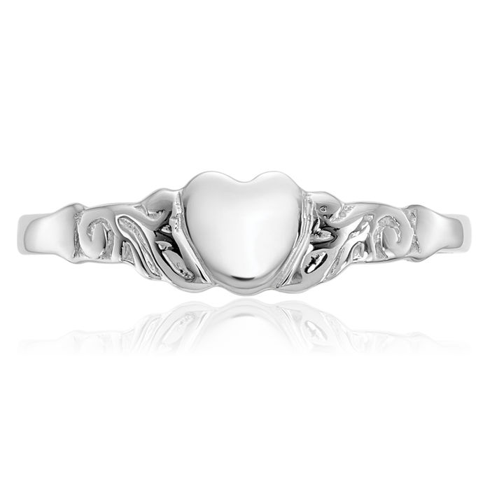 10K Solid White Gold Heart Ring Love Band