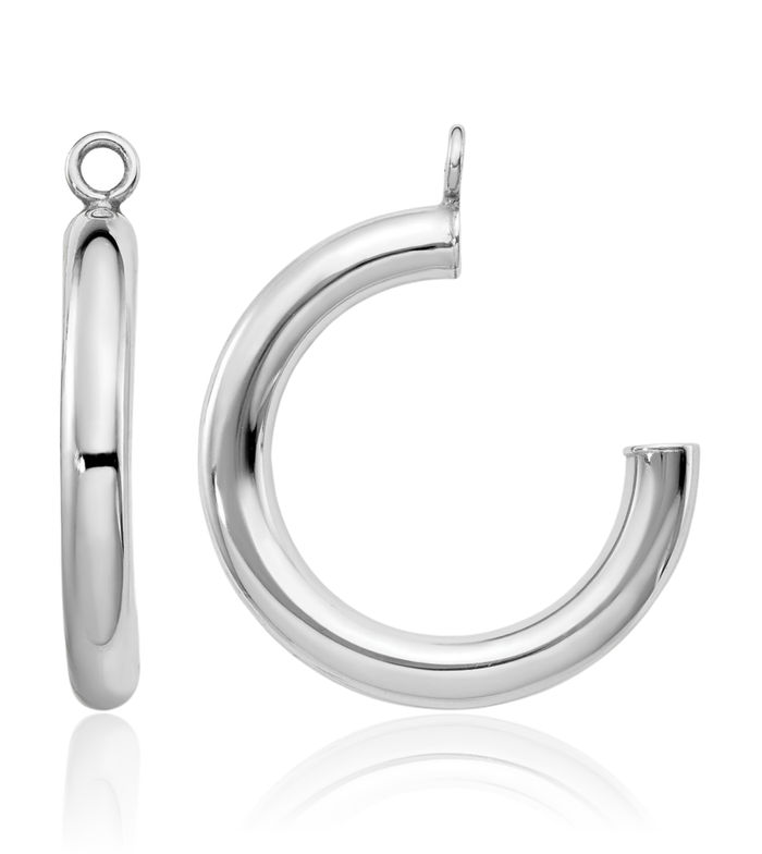 10K Solid White Gold Tube Hoop Earring Jackets for Studs