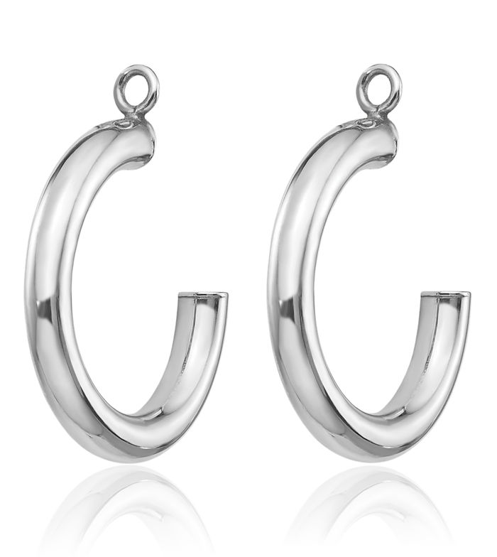 10K Solid White Gold Tube Hoop Earring Jackets for Studs