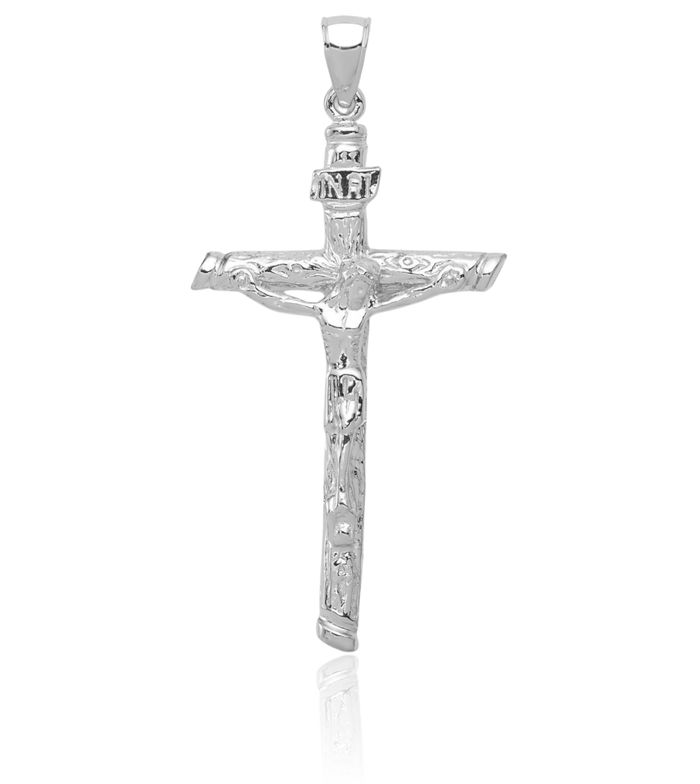 10K Solid White Gold Inri Lord Jesus Christ Crucifix Holy Cross Necklace Religious Chain Pendant Charm