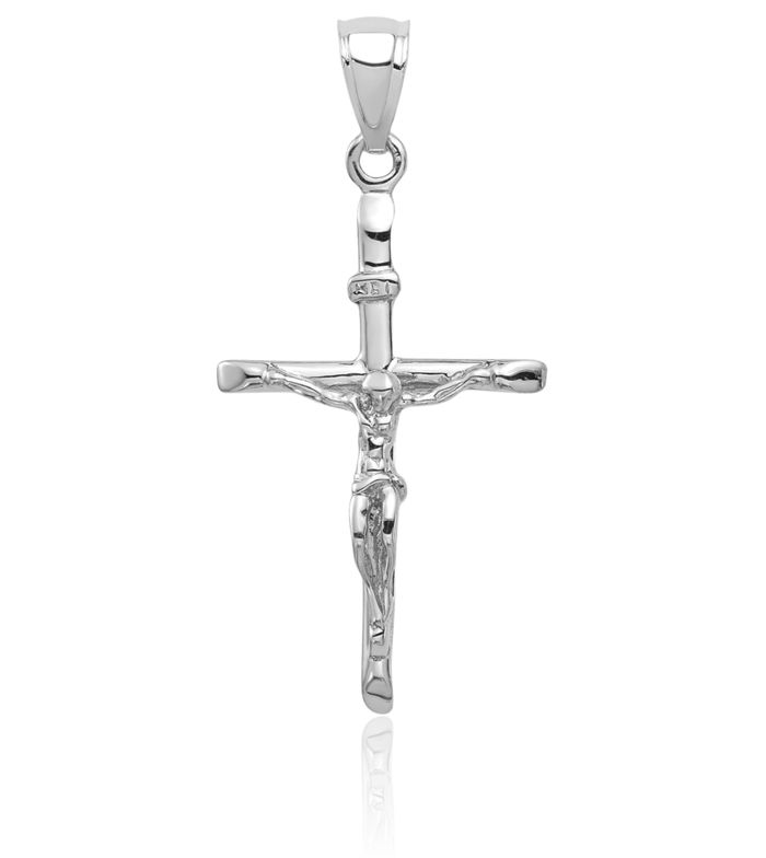 10K Solid White Gold Inri Lord Jesus Christ Crucifix Holy Cross Necklace Religious Chain Pendant Charm