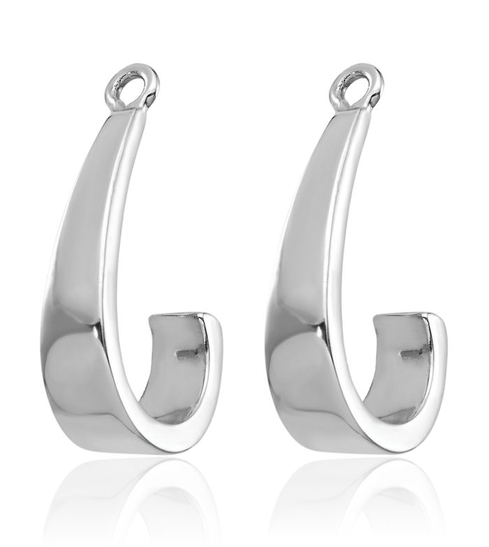 10K Solid White Gold J Hoop Earring Jackets for Studs