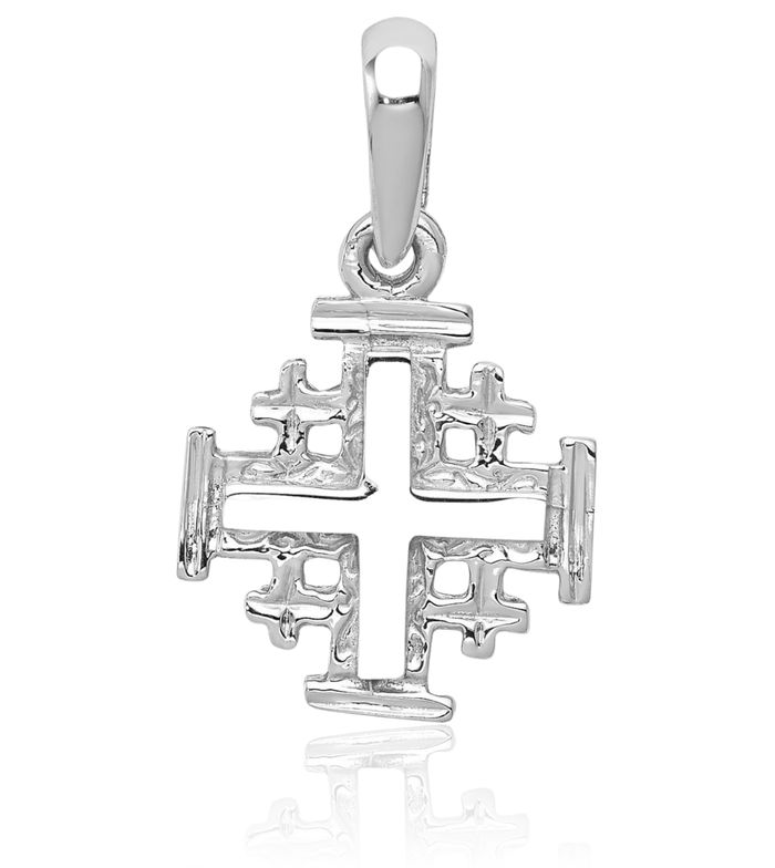 10K Solid White Gold Jerusalem Crusader Holy Cross Necklace Religious Chain Pendant Jesus Christ Charm