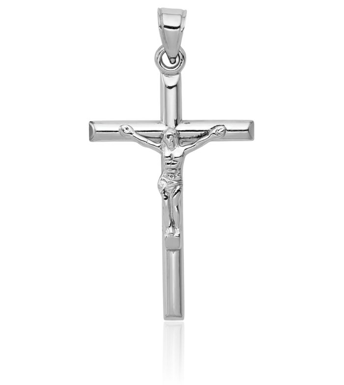 10K Solid White Gold Lord Jesus Christ Crucifix Holy Cross Necklace Religious Chain Pendant Charm