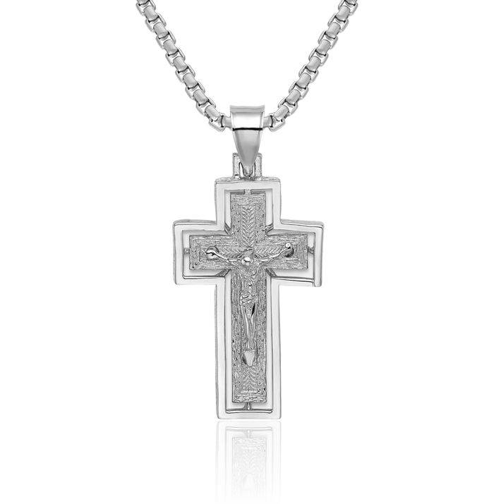 10K Solid White Gold Lord Jesus Christ Crucifix Holy Cross Necklace Religious Chain Pendant Charm