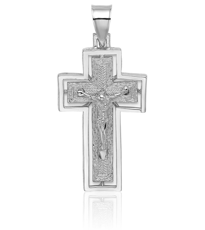 10K Solid White Gold Lord Jesus Christ Crucifix Holy Cross Necklace Religious Chain Pendant Charm