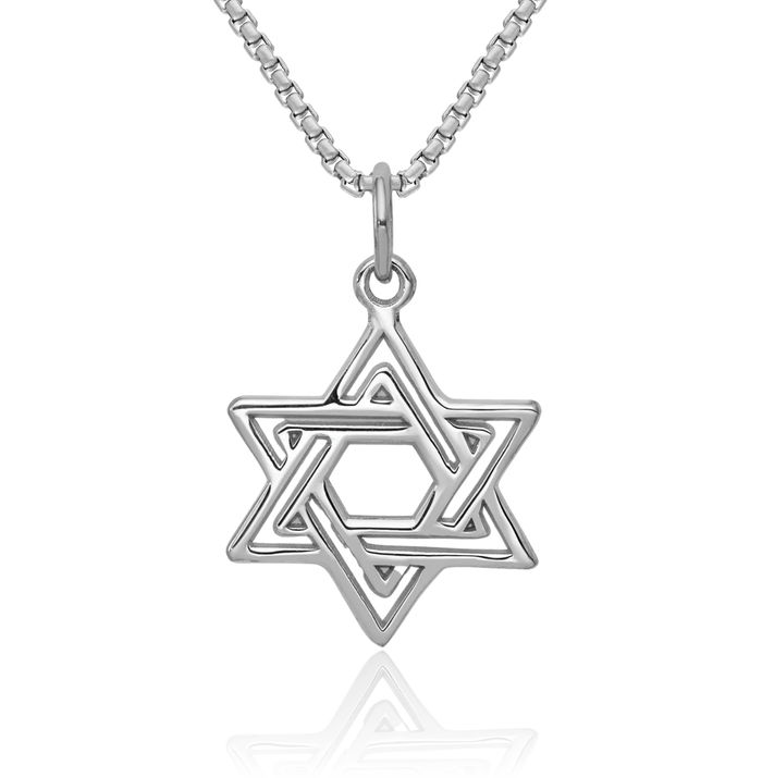 10K Solid White Gold Jewish Star Necklace Judaica Religious Chain Pendant Israel Charm