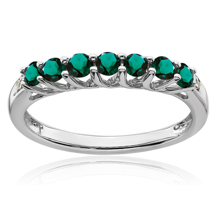 10K Solid White Gold Lab Alexandrite Diamond 7 Stone Ring June Birthstone Jewelry