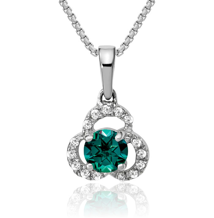 10K Solid White Gold Lab Alexandrite Diamond Necklace Charm Gemstone Pendant June Birthstone Jewelry