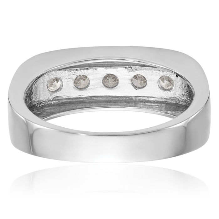 10K Solid White Gold Lab Diamond 5 Stone Mens Channel Wedding Band Ring