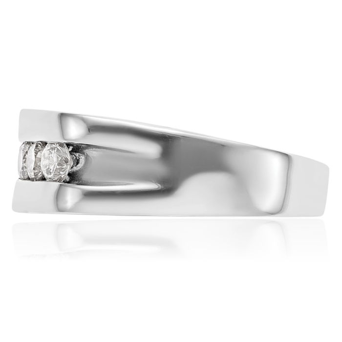 10K Solid White Gold Lab Diamond 5 Stone Mens Channel Wedding Band Ring