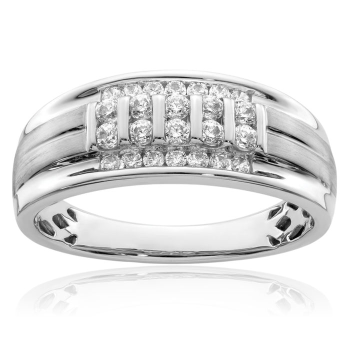 10K Solid White Gold Lab Diamond Mens Wedding Band Ring