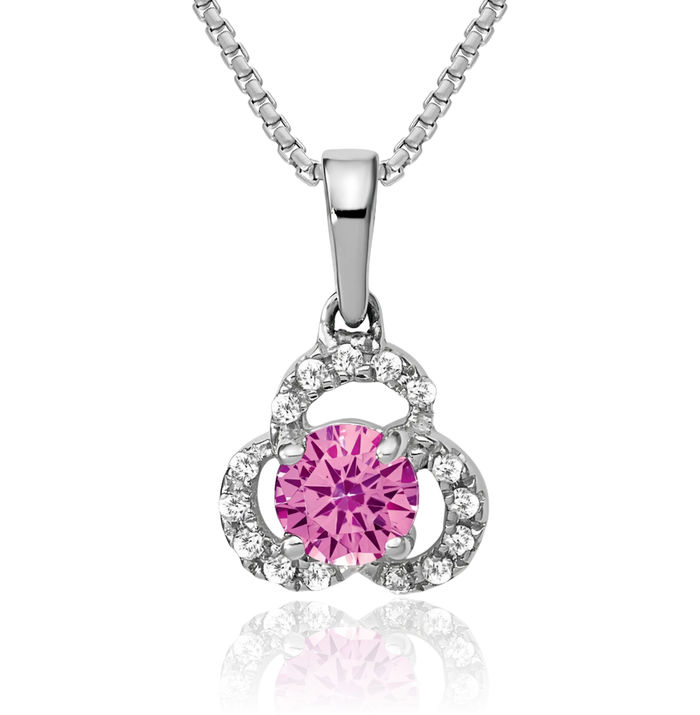 10K Solid White Gold Lab Pink Sapphire Diamond Necklace Charm Gemstone Pendant October Birthstone Jewelry