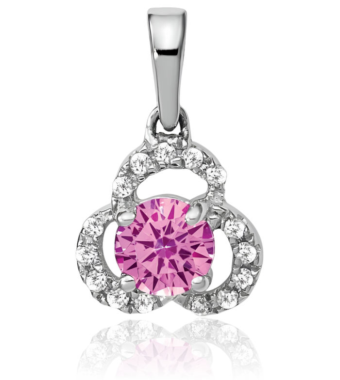 10K Solid White Gold Lab Pink Sapphire Diamond Necklace Charm Gemstone Pendant October Birthstone Jewelry