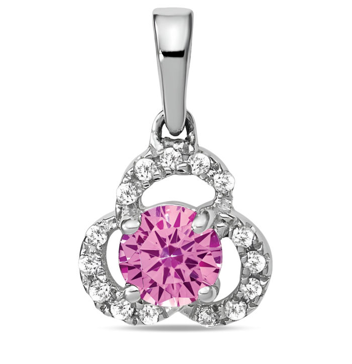 10k Solid White Gold, Diamond and Pink Sapphire newest Necklace- October Birthstone