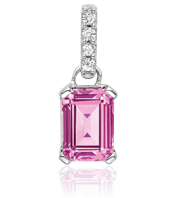 10K Solid White Gold Lab Pink Sapphire Diamond Necklace Charm Gemstone Pendant October Birthstone Jewelry