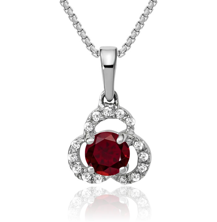 10K Solid White Gold Lab Red Ruby Diamond Necklace Charm Gemstone Pendant July Birthstone Jewelry