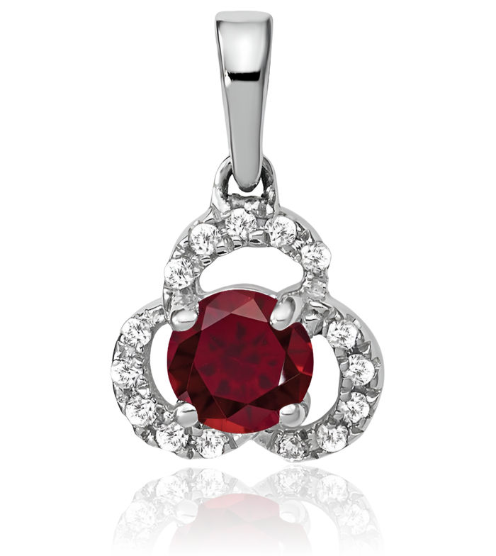 10K Solid White Gold Lab Red Ruby Diamond Necklace Charm Gemstone Pendant July Birthstone Jewelry