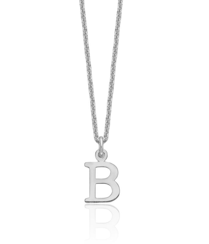 10K Solid White Gold Dainty Letter B Initial Name Monogram Chain Necklace