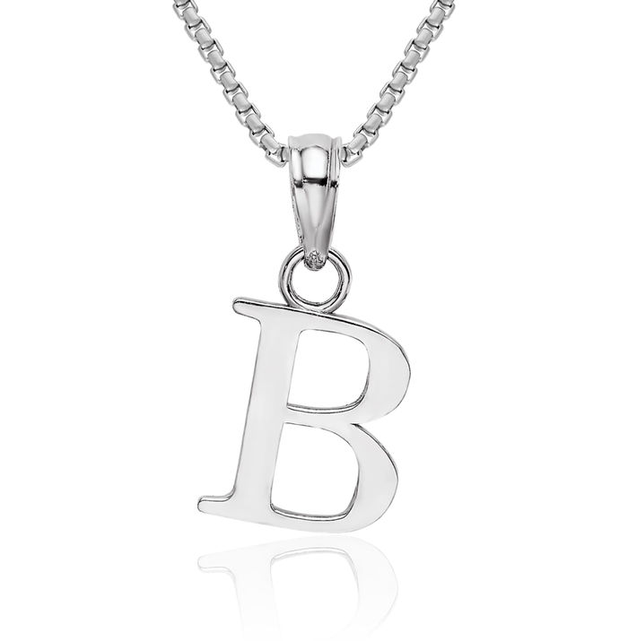 10K Solid White Gold Dainty Letter B Initial Name Monogram Necklace Chain Pendant Charm