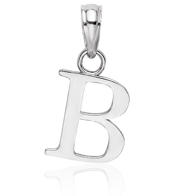 10K Solid White Gold Dainty Letter B Initial Name Monogram Necklace Chain Pendant Charm