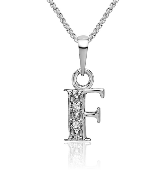 10K Solid White Gold Dainty Letter F Initial Name Monogram Necklace Chain Pendant Charm