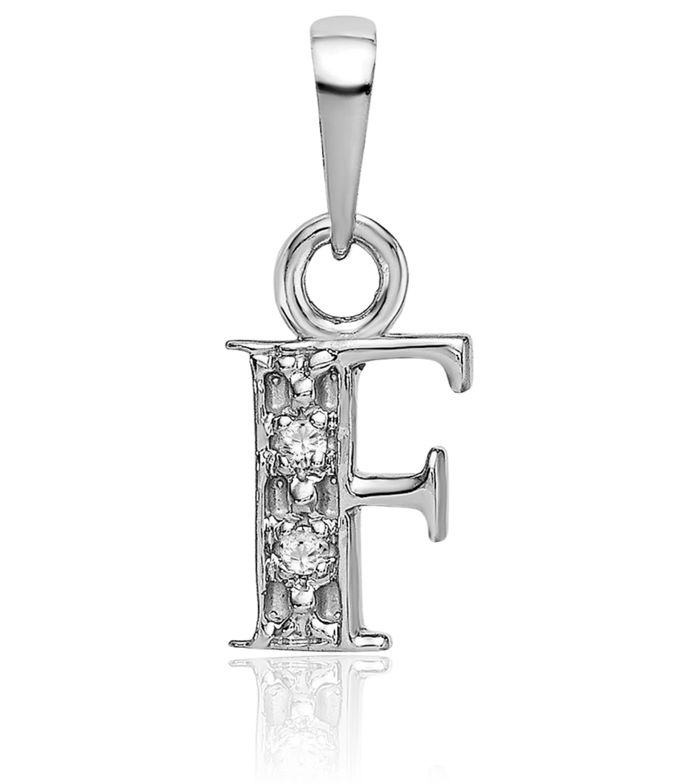 10K Solid White Gold Dainty Letter F Initial Name Monogram Necklace Chain Pendant Charm