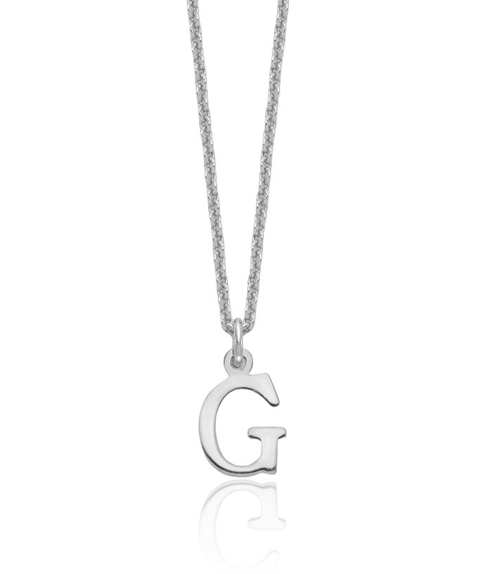 10K Solid White Gold Dainty Letter G Initial Name Monogram Chain Necklace