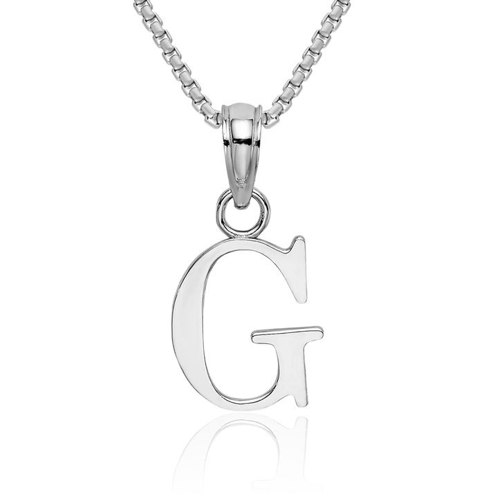 10K Solid White Gold Dainty Letter G Initial Name Monogram Necklace Chain Pendant Charm