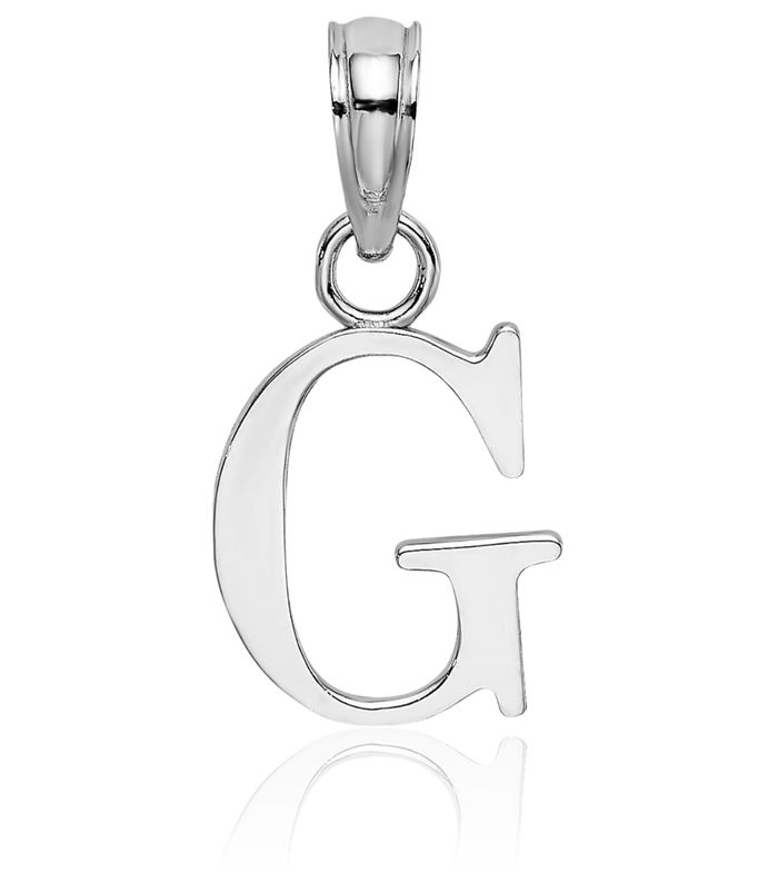 10K Solid White Gold Dainty Letter G Initial Name Monogram Necklace Chain Pendant Charm