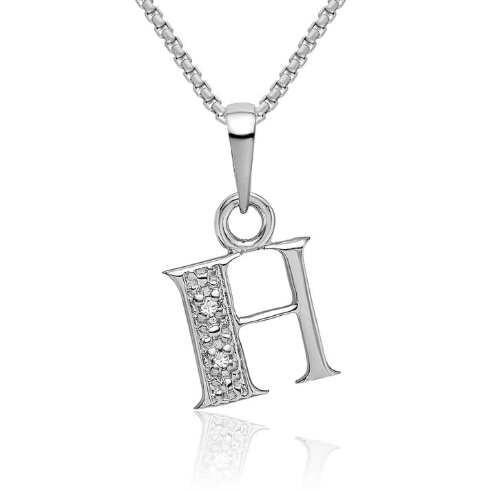 10K Solid White Gold Dainty Letter H Initial Name Monogram Necklace Chain Pendant Charm