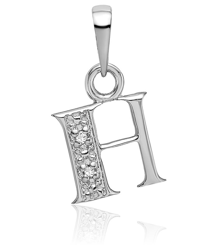 10K Solid White Gold Dainty Letter H Initial Name Monogram Necklace Chain Pendant Charm