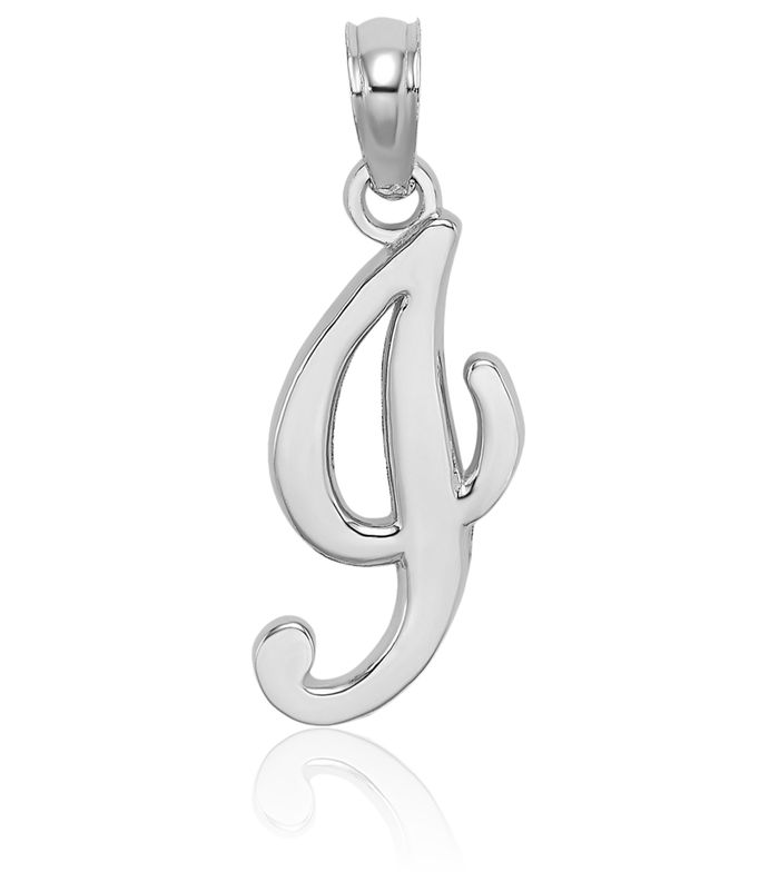 10K Solid White Gold Dainty Letter I Initial Name Monogram Necklace Chain Pendant Charm