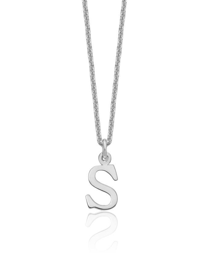 10K Solid White Gold Dainty Letter S Initial Name Monogram Chain Necklace