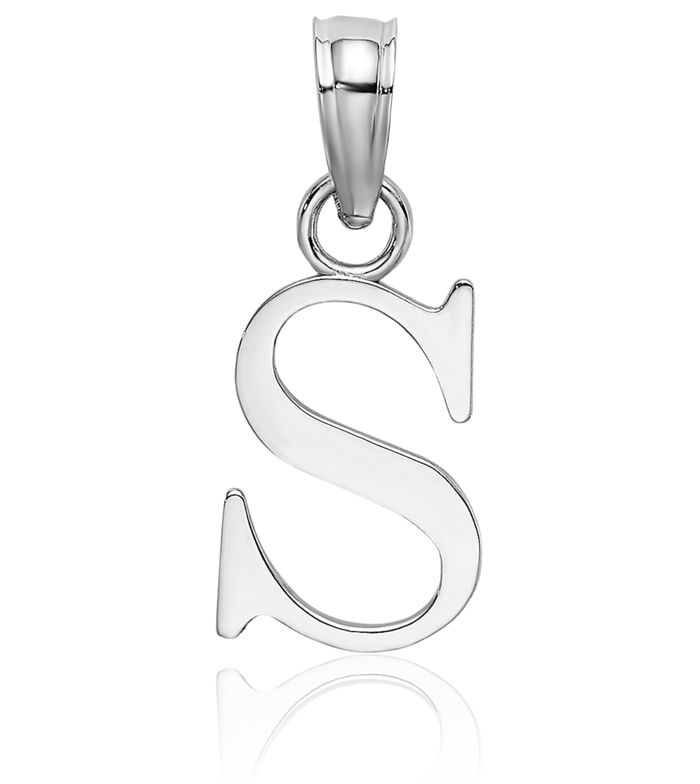 10K Solid White Gold Dainty Letter S Initial Name Monogram Necklace Chain Pendant Charm