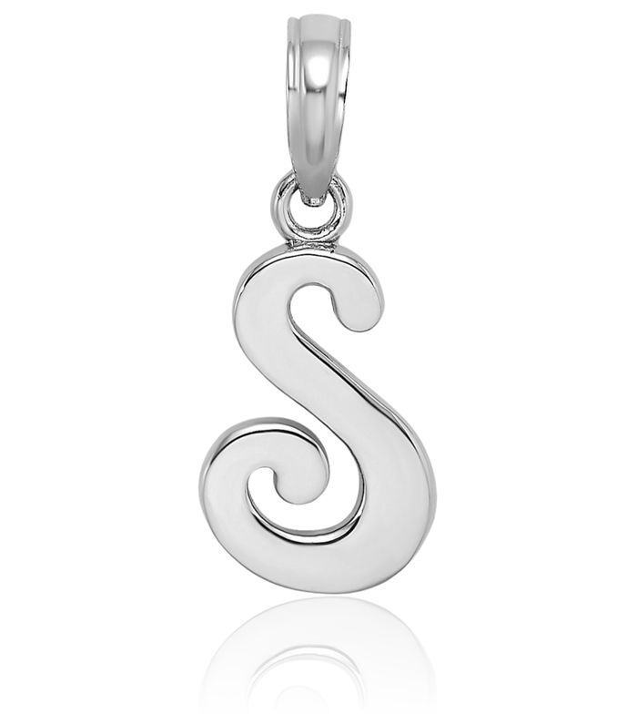 10K Solid White Gold Dainty Letter S Initial Name Monogram Necklace Chain Pendant Charm