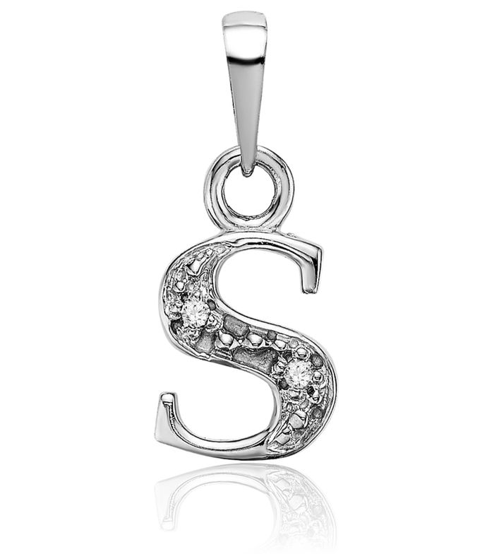 10K Solid White Gold Dainty Letter S Initial Name Monogram Necklace Chain Pendant Charm