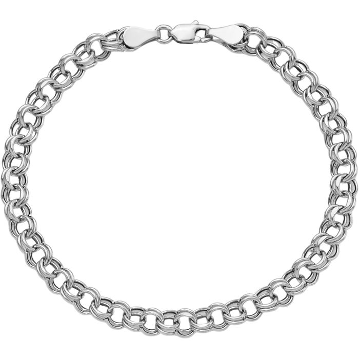 10K Solid White Gold Lite 5mm Double Link Chain Charm Bracelet