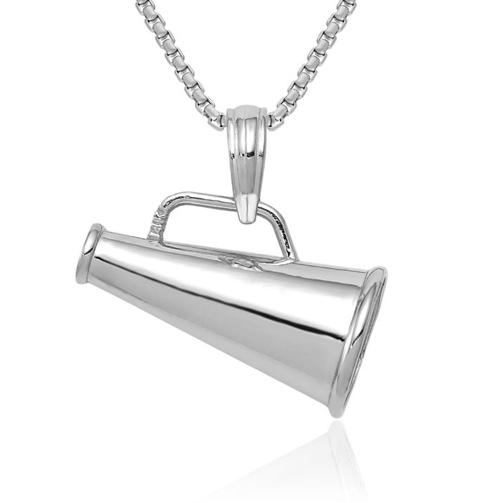 10K Solid White Gold Megaphone Necklace Cheerleading Charm Sports Pendant