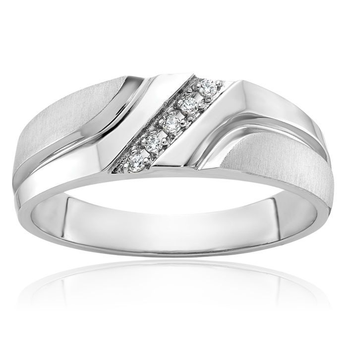 10K Solid White Gold Mens 5 Stone Diamond Wedding Band Statement Ring