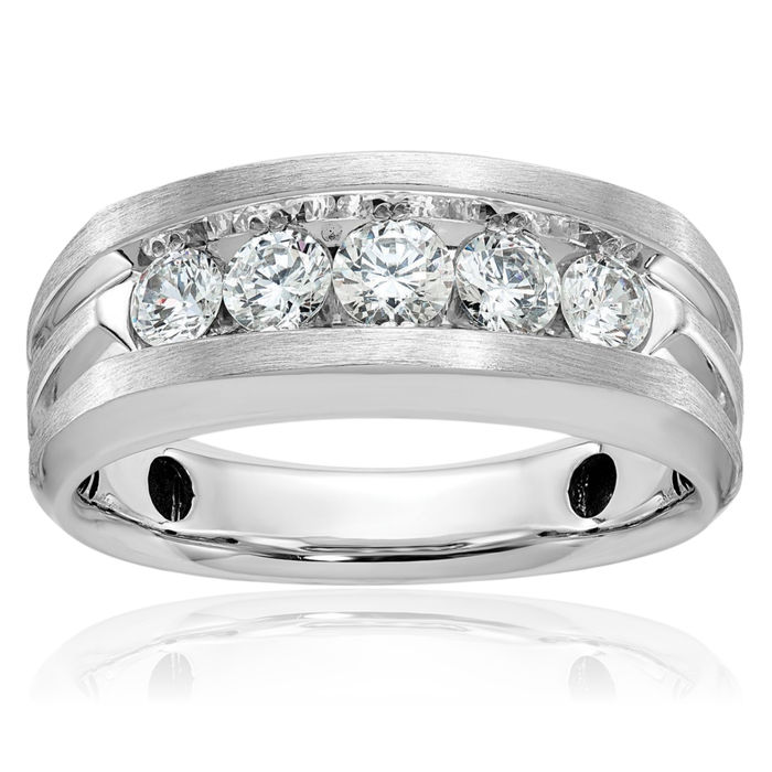 10K Solid White Gold Mens 5 Stone Diamond Wedding Band Statement Ring