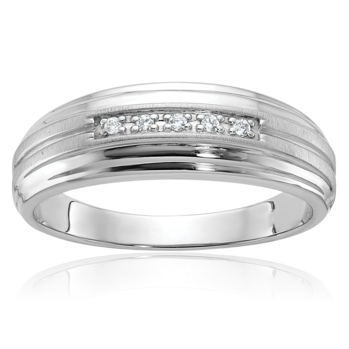 10K Solid White Gold Mens 5 Stone Diamond Wedding Band Ring