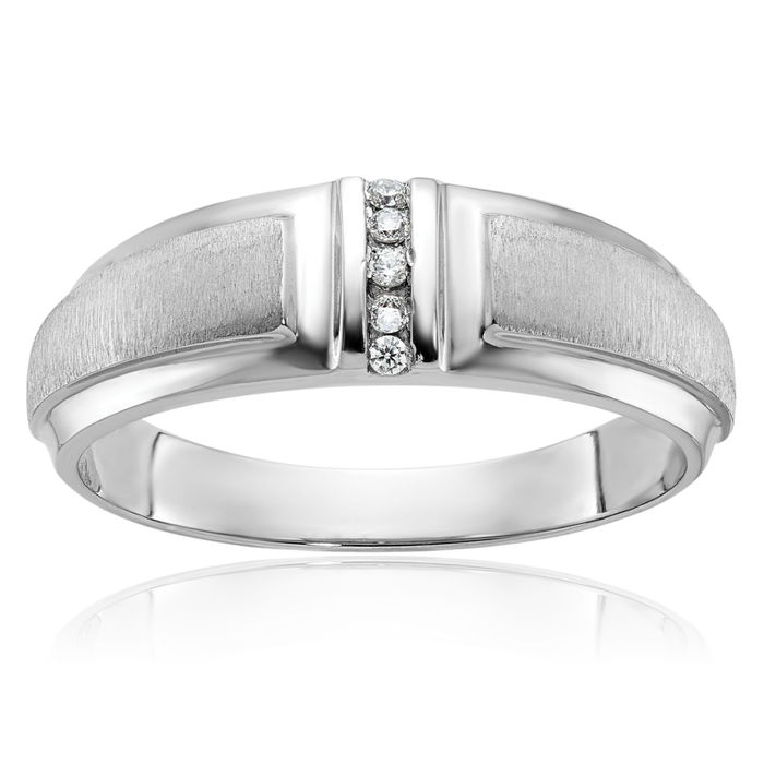 10K Solid White Gold Mens 5 Stone Diamond Wedding Band Ring