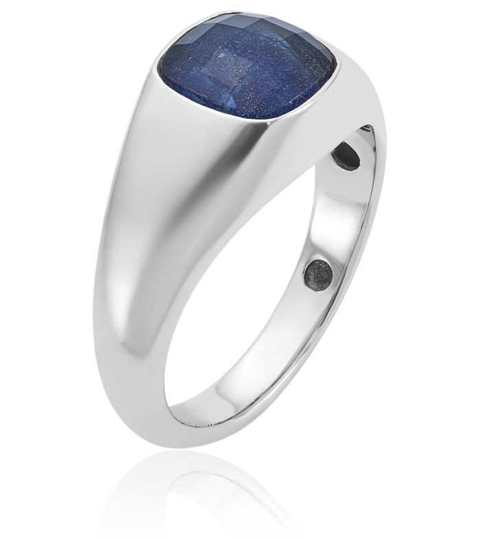 10K Solid White Gold Mens Blue Sapphire Stone Statement Ring