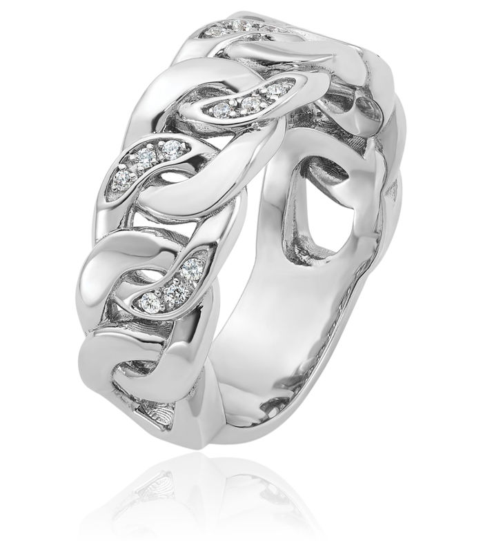 10K Solid White Gold Mens Cuban Link Diamond Wedding Band Ring